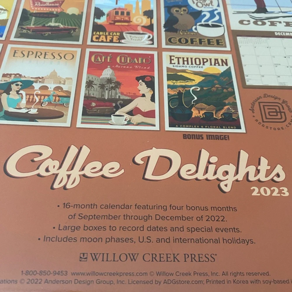 NEW Retro Coffee Delights 2023 Wall Calendar Vintage Wall Art MCM Art Deco